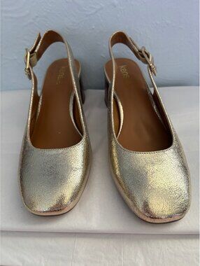Kensie Gold Metallic Slingback Low Heel Shoes